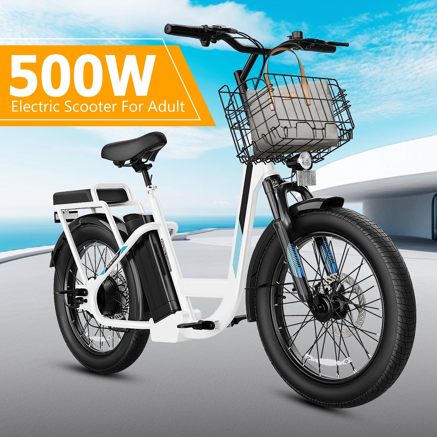 CAROMA Peak 819W Electric Scooter With Seat And Basket 20 MPH Fat Tires