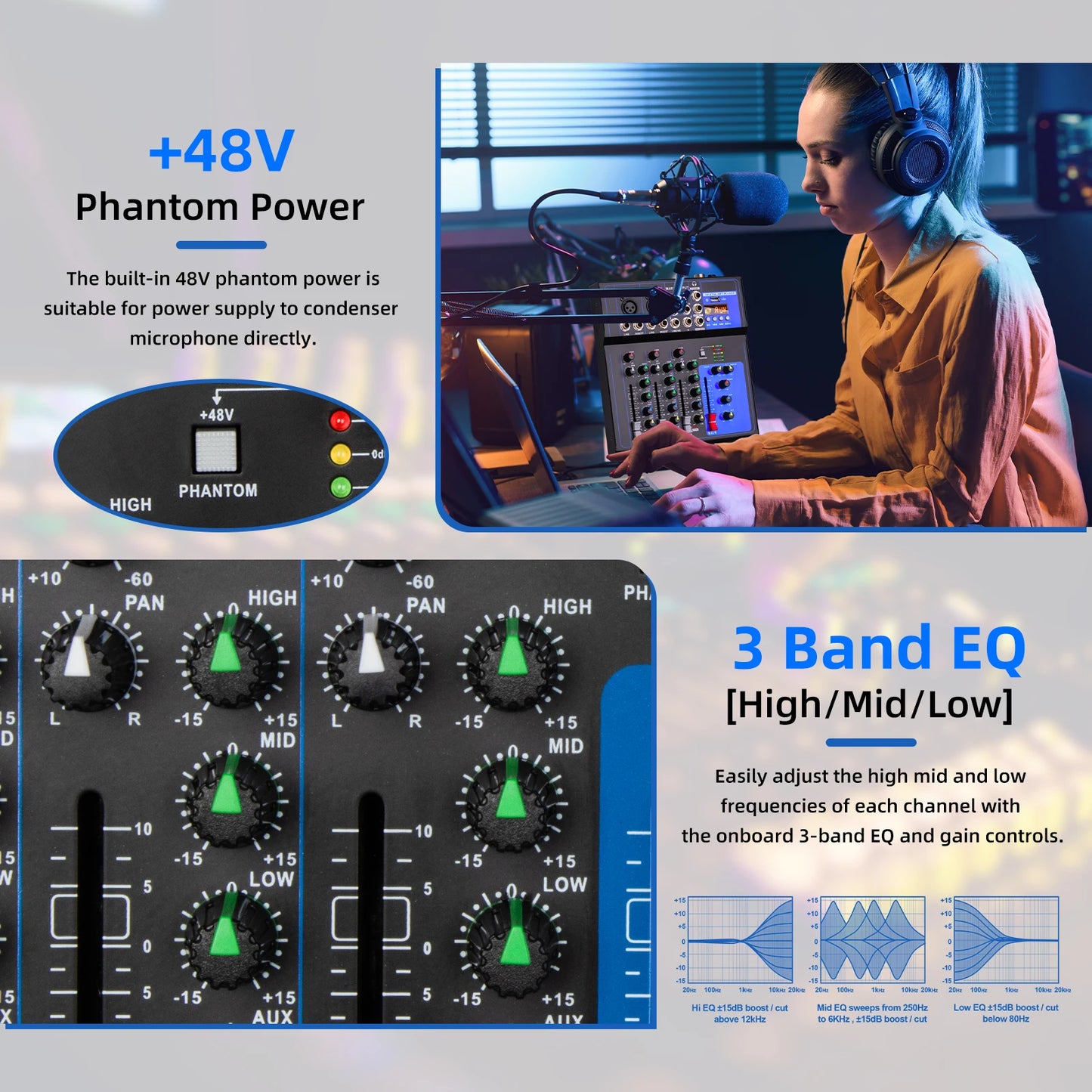 Depusheng FD4 Professional 4 Channel Audio Mixer Console