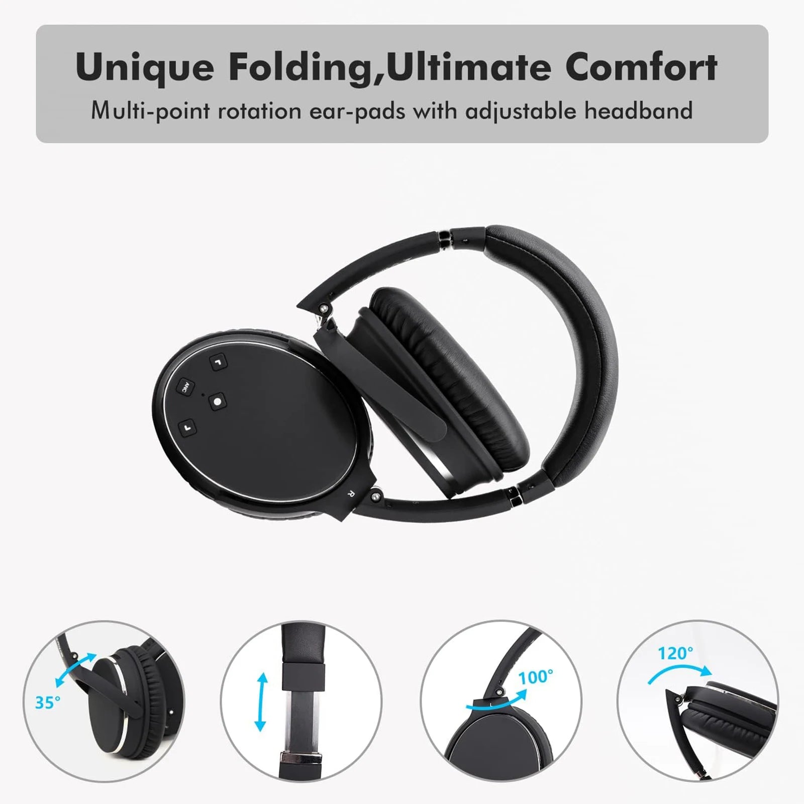 T-fun NC25 Hybrid Noise Cancelling Headphones Wireless 50H - Antland Marketplace