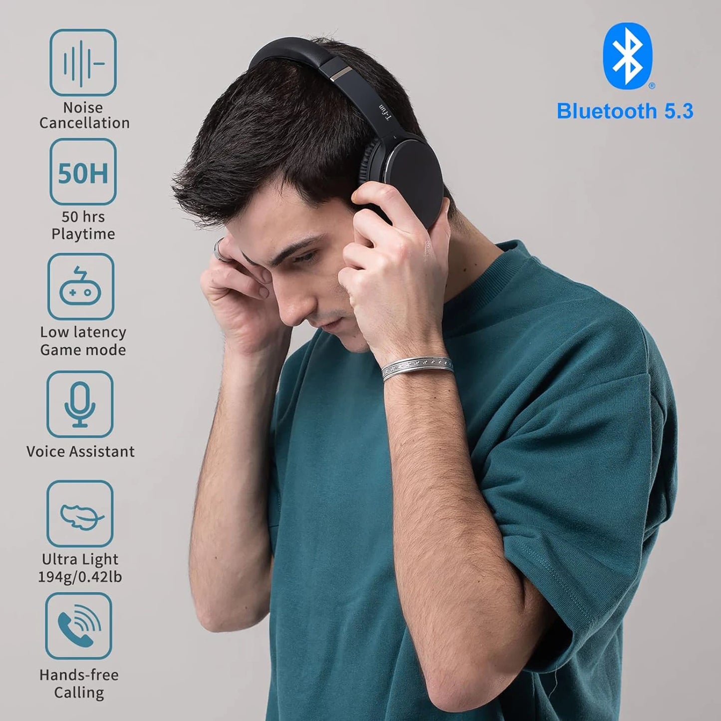 T-fun NC25 Hybrid Noise Cancelling Headphones Wireless 50H - Antland Marketplace