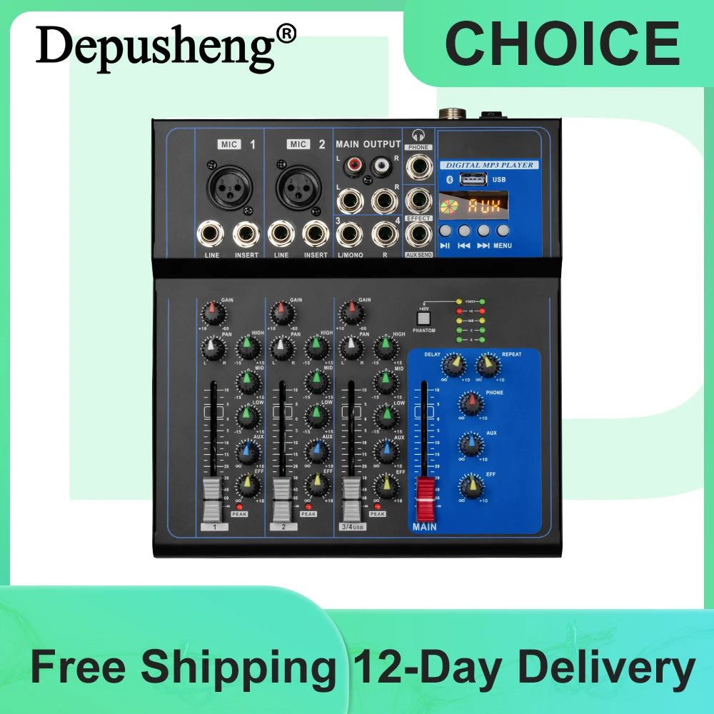 Depusheng FD4 Professional 4 Channel Audio Mixer Console