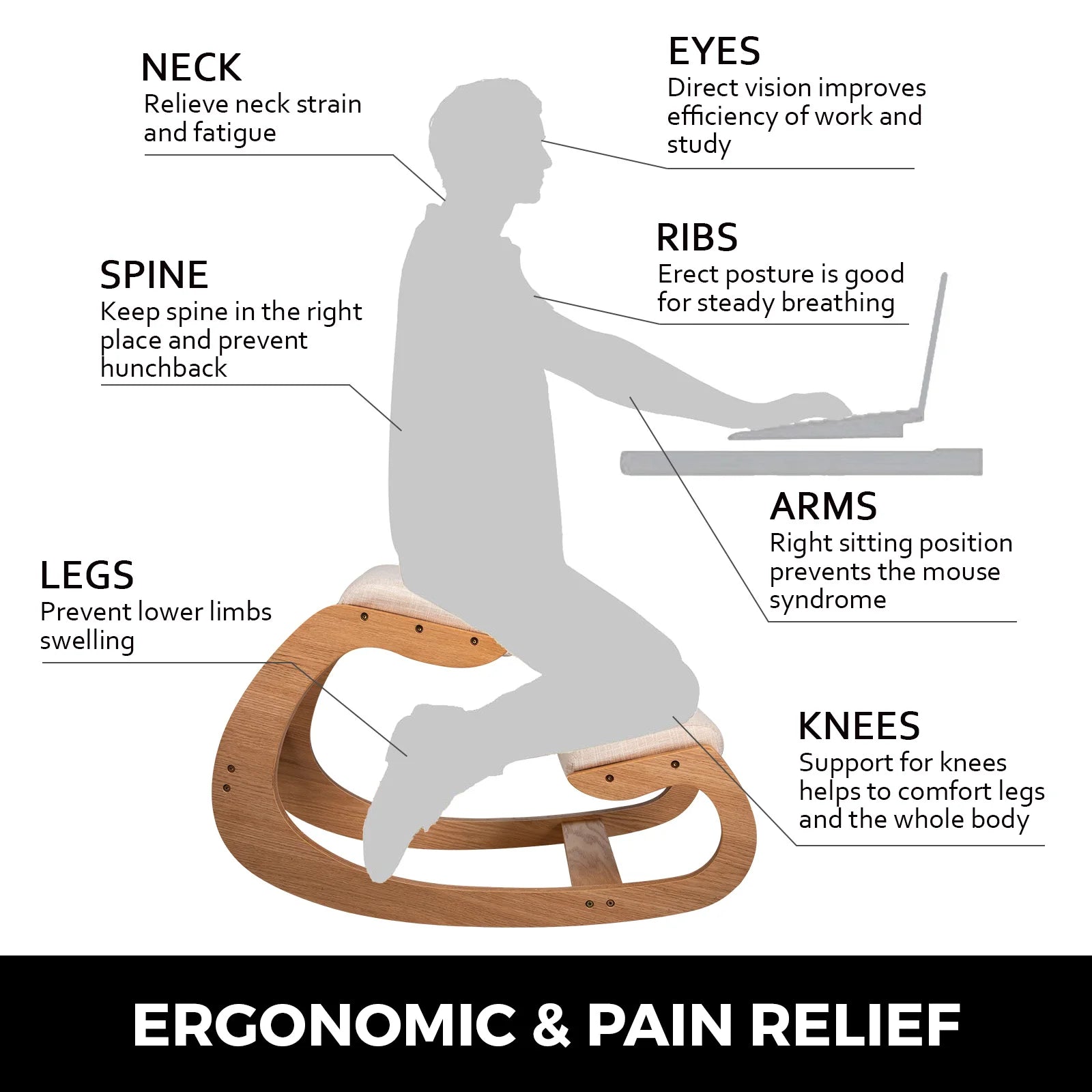 VEVOR Ergonomic Kneeling Chair With Thick Cushion - Antland Marketplace