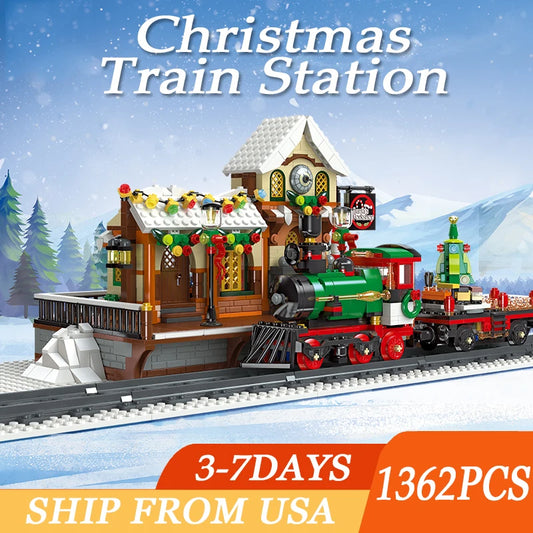 1362 Pieces Christmas Train Station Building Blocks Kit