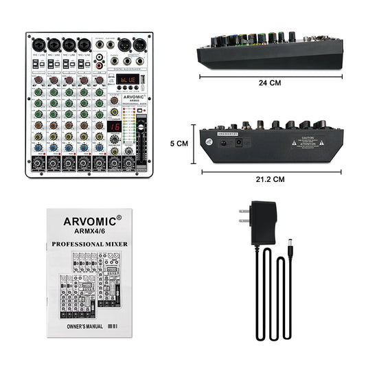 ARVOMIC 6-Channel DJ Mixer with Bluetooth and DSP Effects