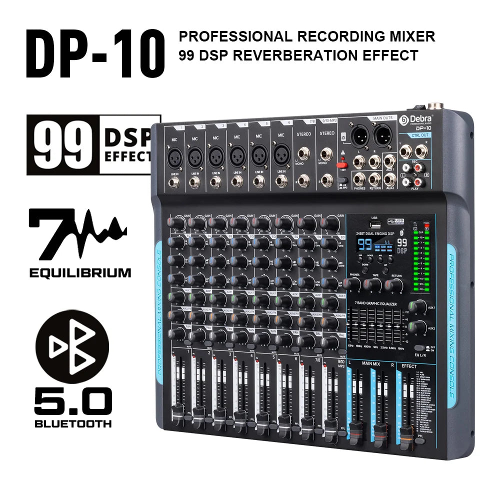 IKGE DP-10 Audio Mixer 10 Channel Bluetooth DJ Controller