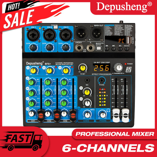 6 Channel Bluetooth DJ Mixer Console for Karaoke and Stage