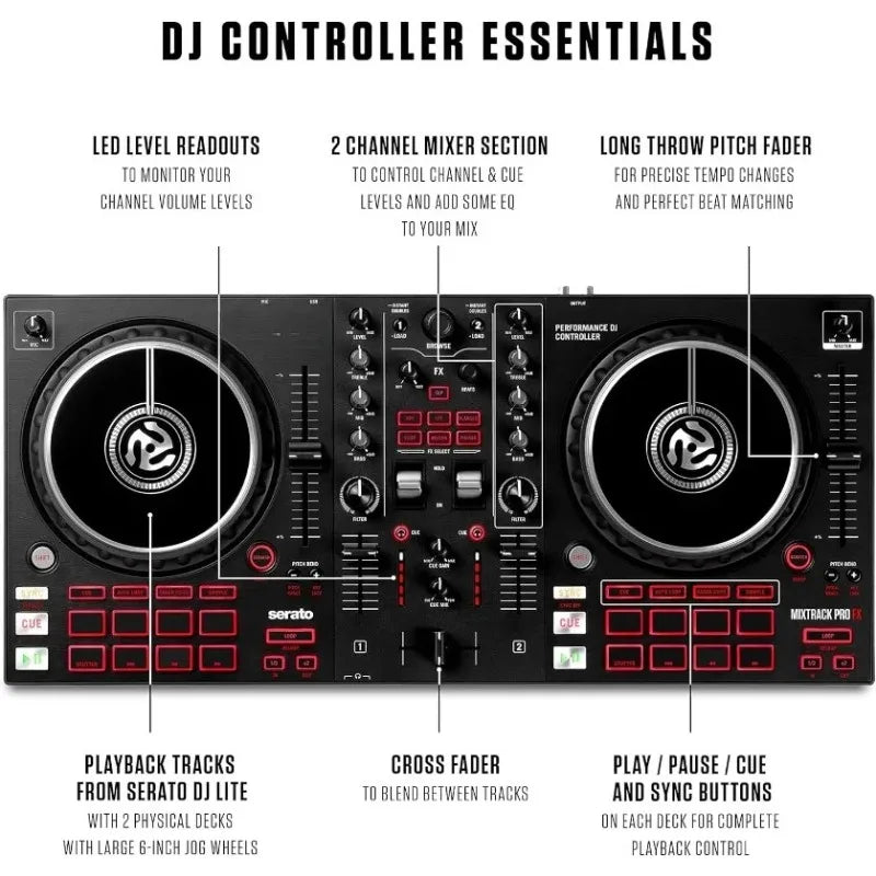 FX 2 Deck DJ Controller With Mixer For Serato DJ