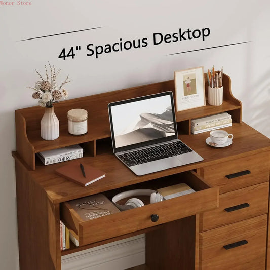 Compact Computer Desk With Drawers And Monitor Stand