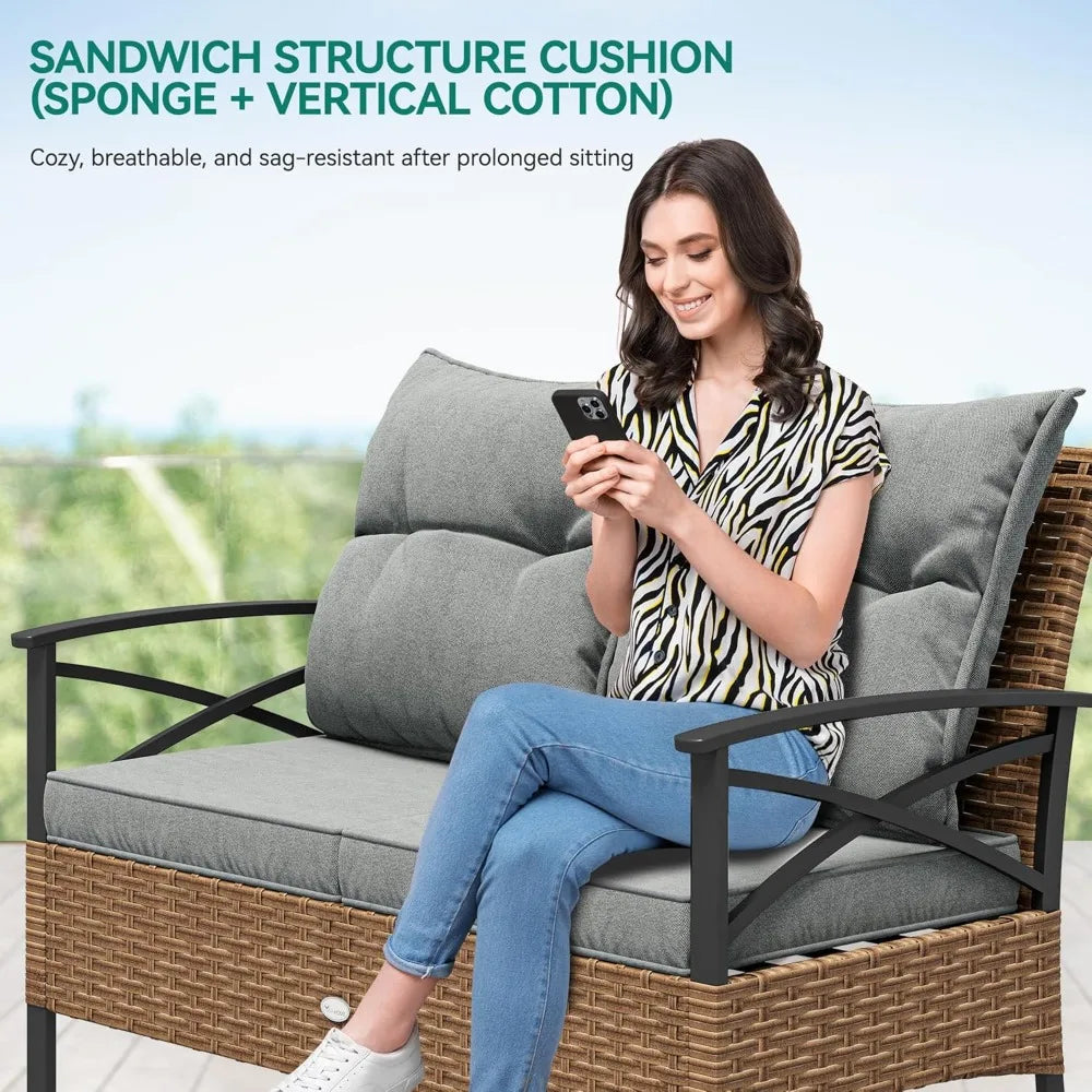 Outdoor Wicker Patio Conversation Set With Metal Table