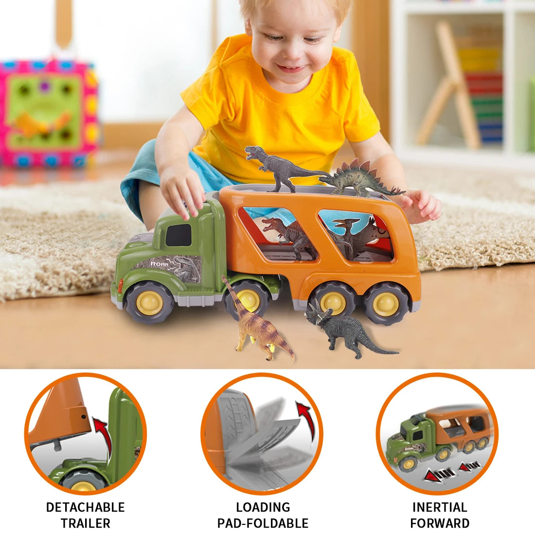 Dinosaur Transport Truck For Kids 3 6 Years T Rex Dino