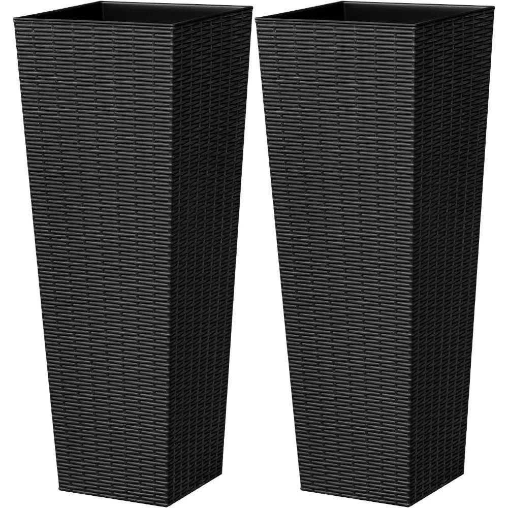 Hign Concerned Planters With Rattan Texture Drainage Holes