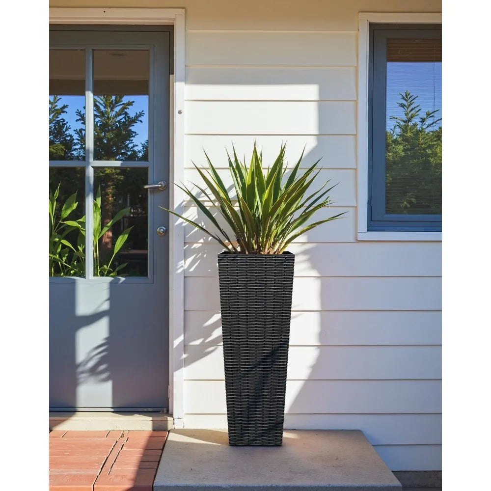 Hign Concerned Planters With Rattan Texture Drainage Holes