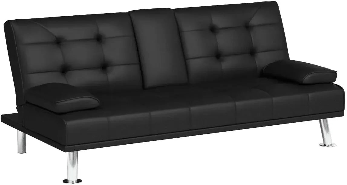 Modern Folding Futon Sofa Bed With Cup Holders Recliner