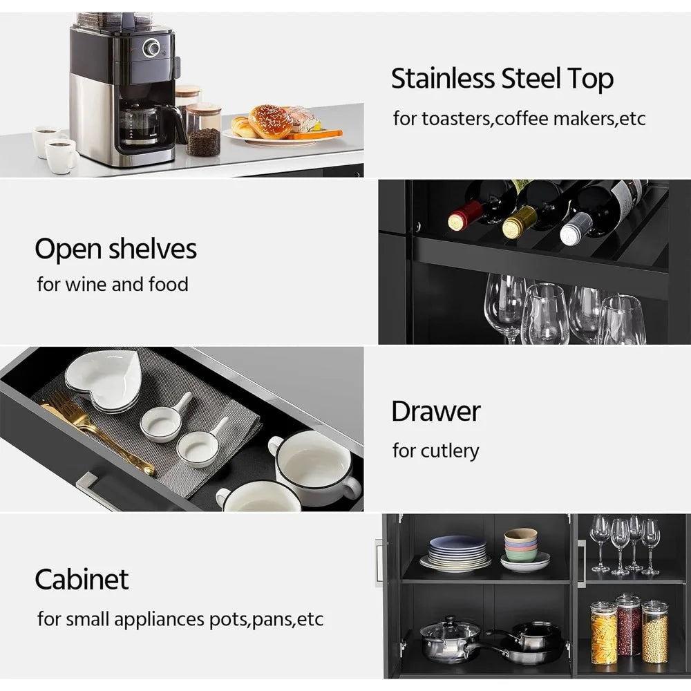 Kitchen Cart With Stainless Steel Top On Wheels With Drawer
