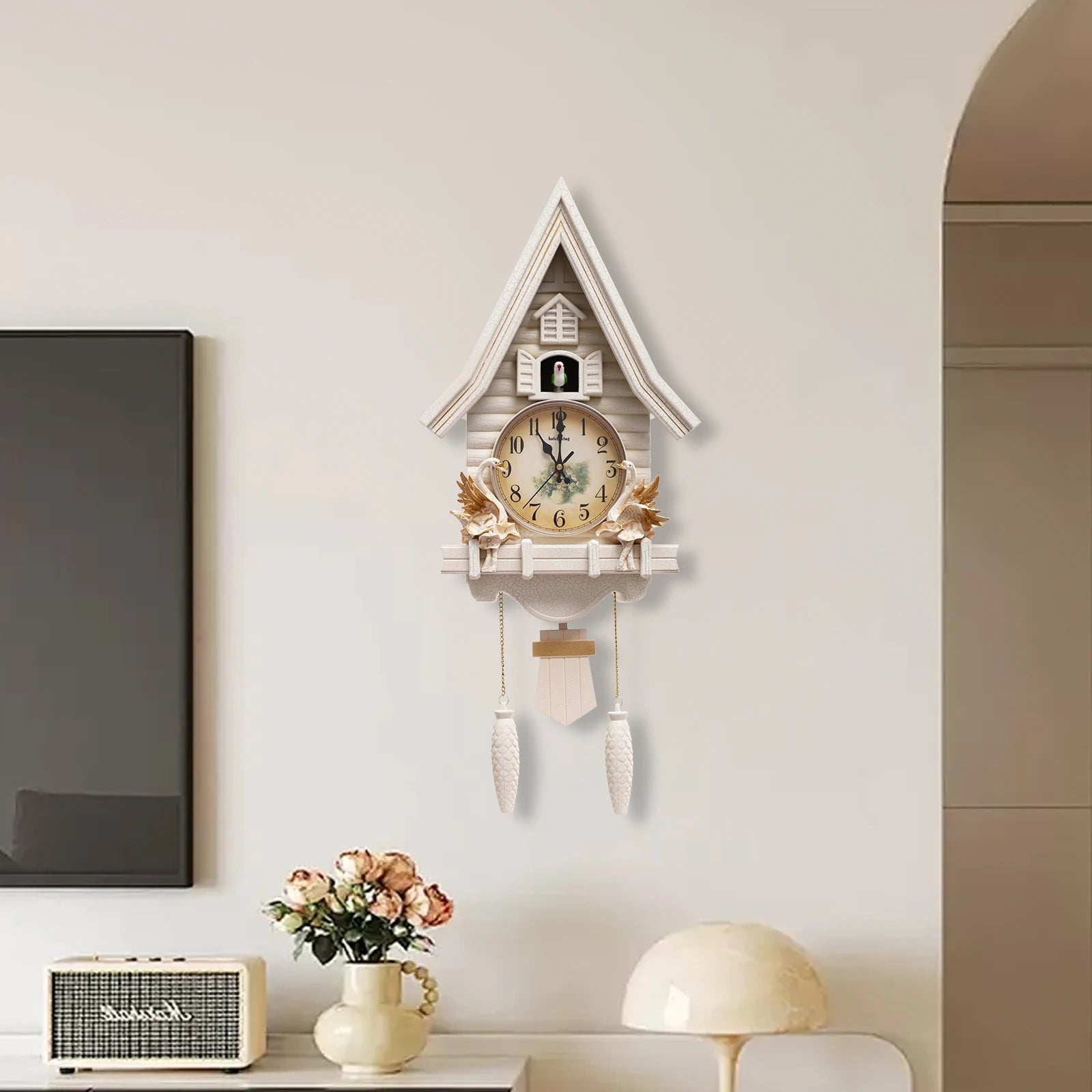 Antique White Cuckoo Wall Clock Creative Design Battery Operated - Antland Marketplace