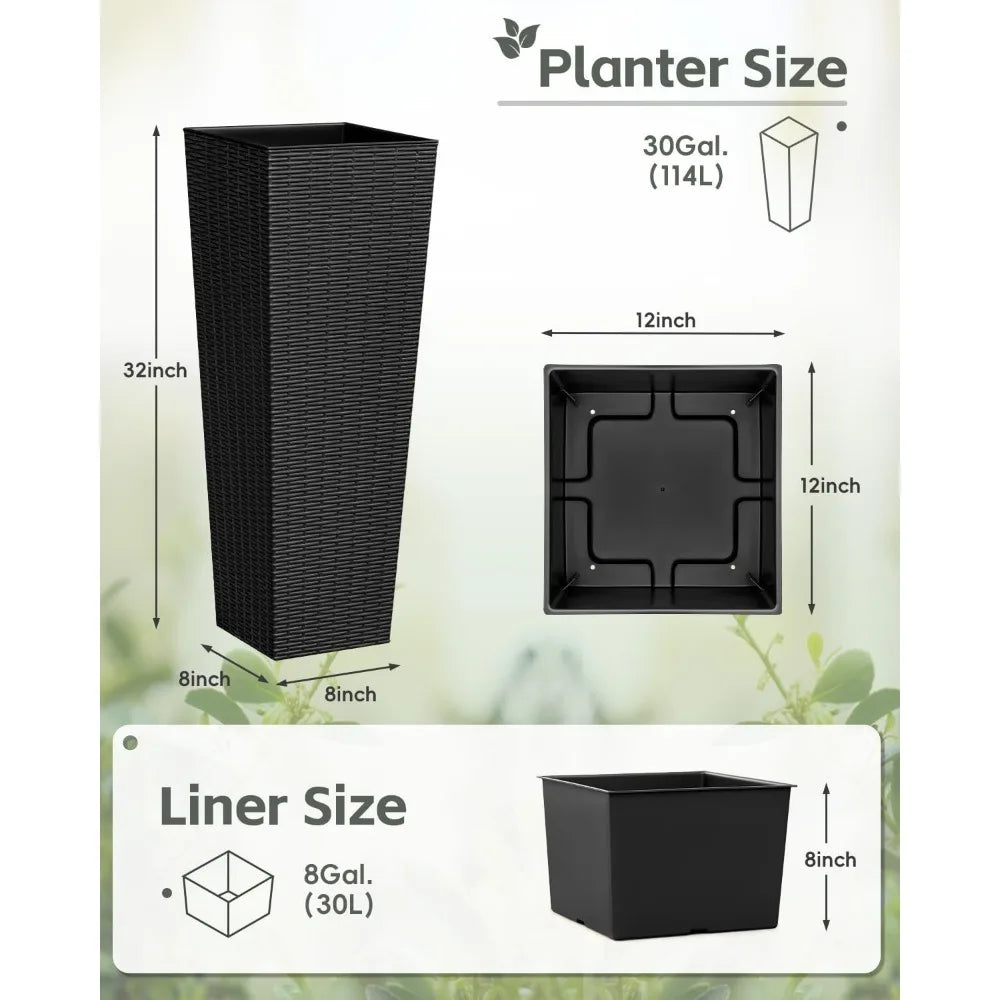 Hign Concerned Planters With Rattan Texture Drainage Holes