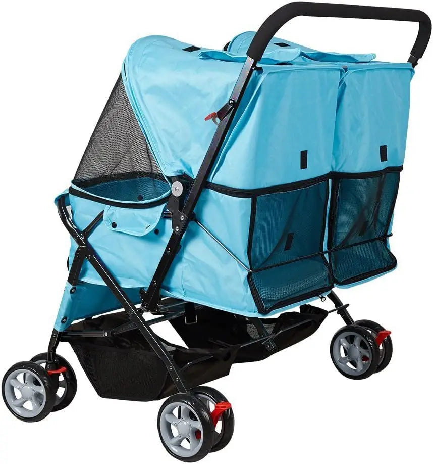 Double Pet Stroller Foldable Twin Dog Stroller With Storage