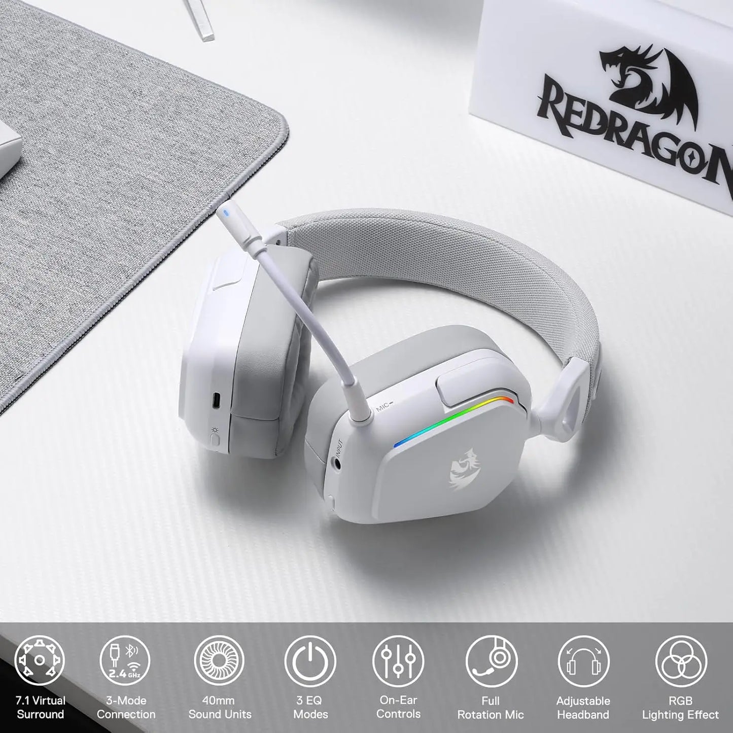 Redragon H868 Wireless RGB 7.1 Surround Sound Gaming Headset