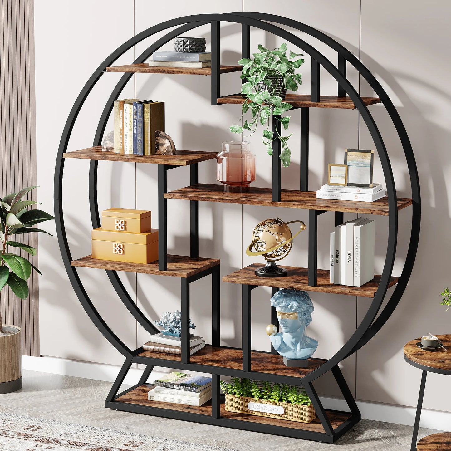 Tribesigns Round Etagere Bookshelf 63 Inch Industrial Wood