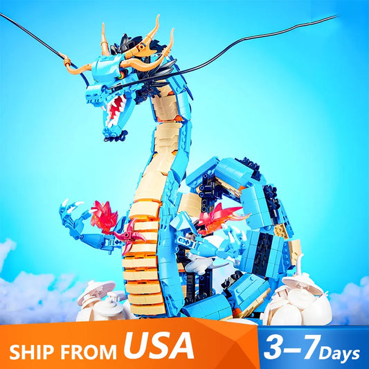 Creative Anime Nautical King Blue Kaido Dragon Building Blocks DK5011 Divine Dragon Form Model Toy For Kids Gift