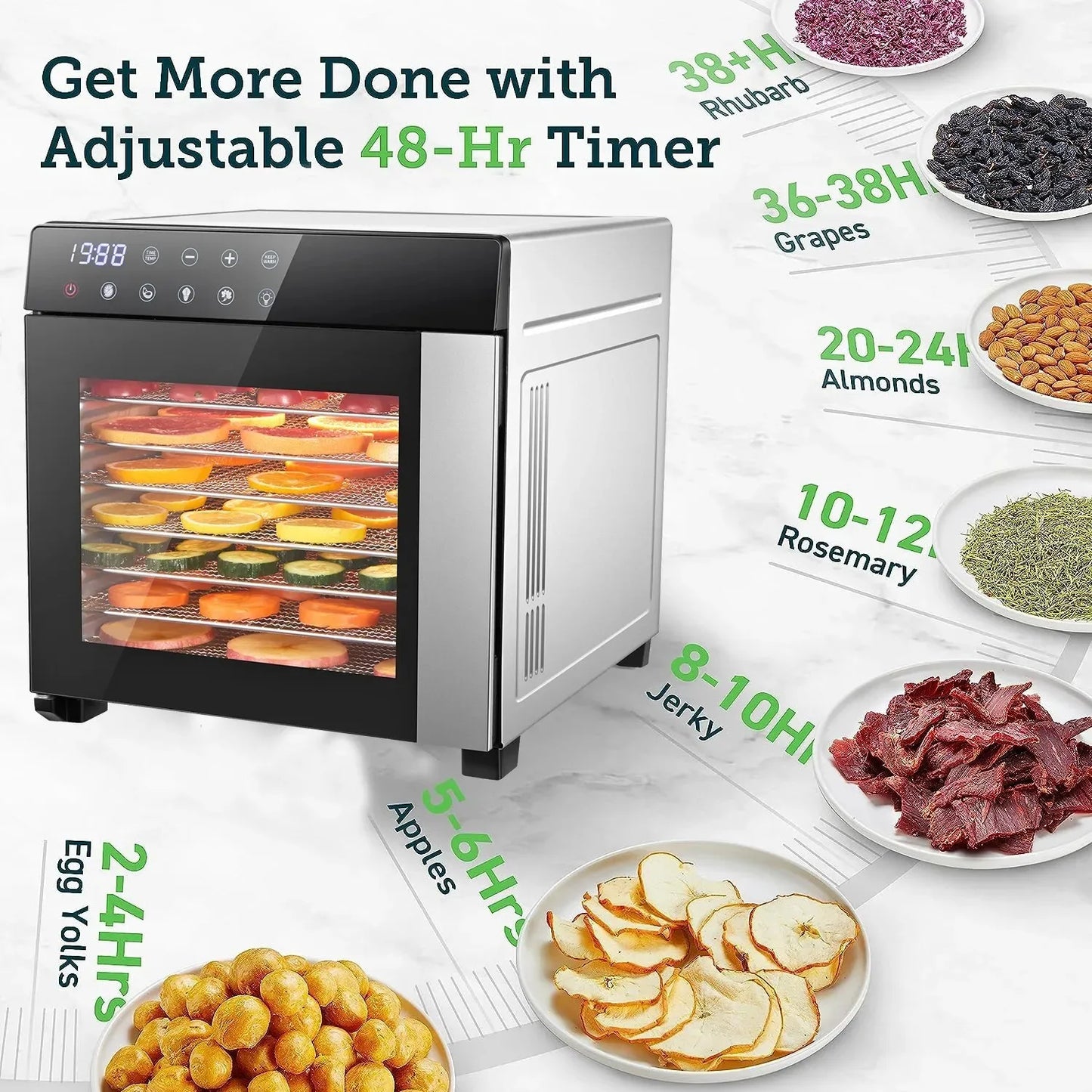 8 Tray Stainless Steel Food Dehydrator 600W 4 Presets