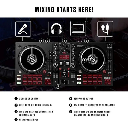FX 2 Deck DJ Controller With Mixer For Serato DJ