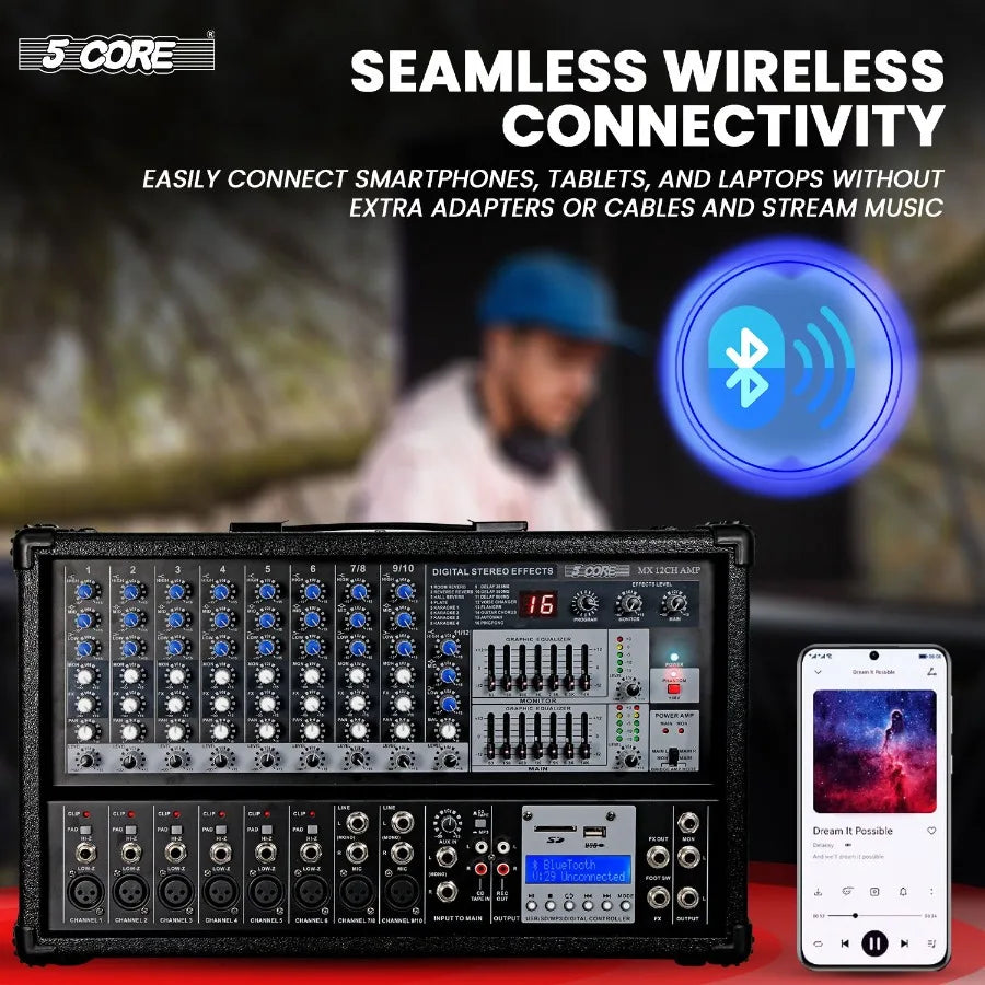 5Core 12 Channel Audio Mixer with Bluetooth and USB