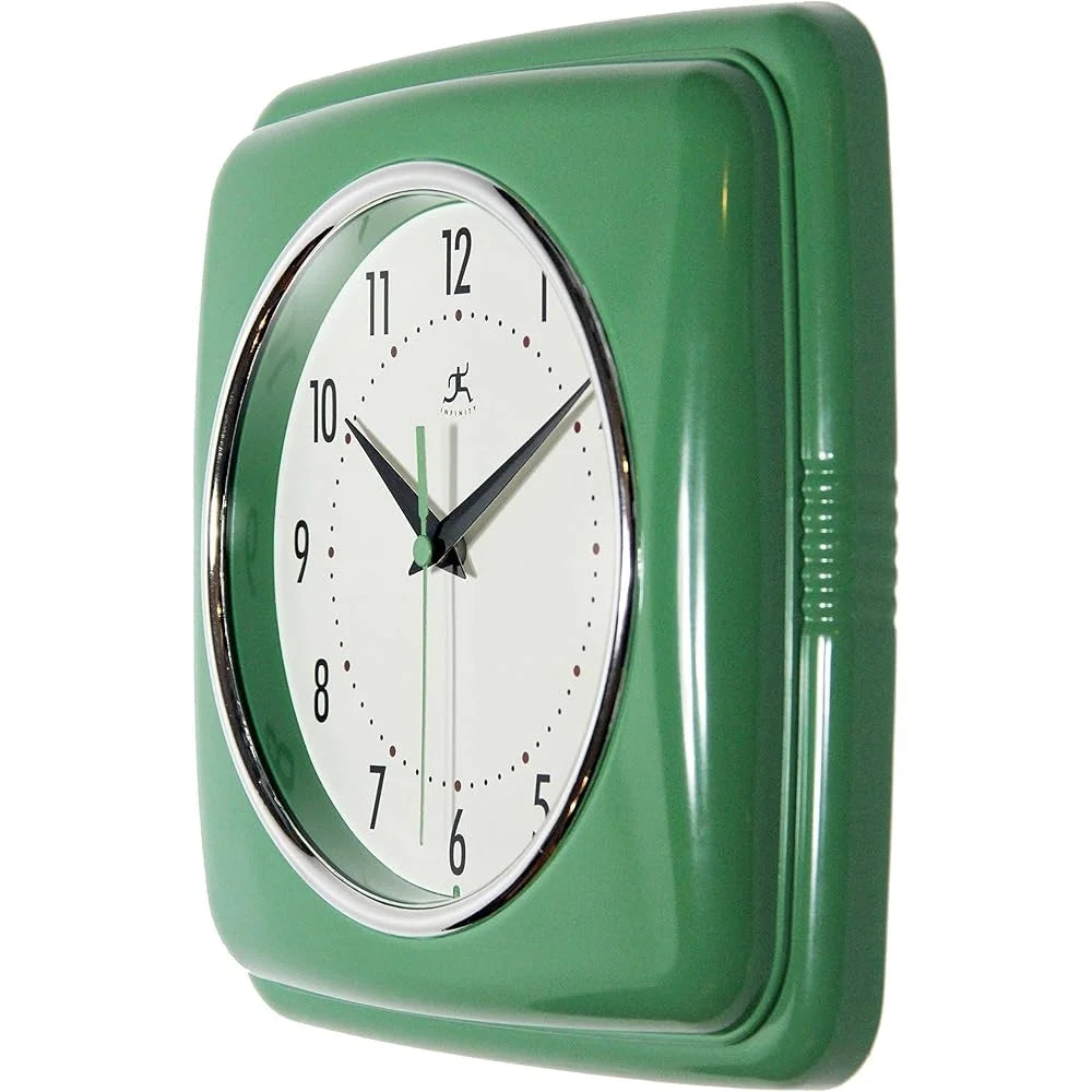 Square Silent Retro Wall Clock 9 Inch Quartz Sweep Movement Analog Kitchen Diner Decor