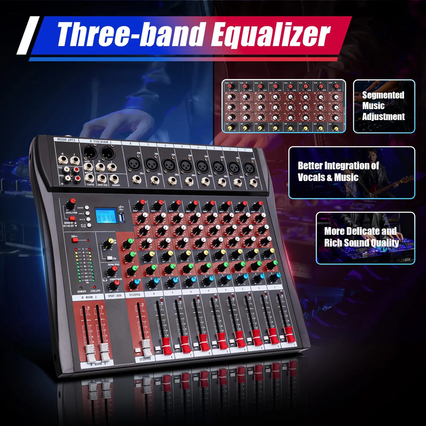 8 Channel Bluetooth Mixing Console with MP3 Recorder