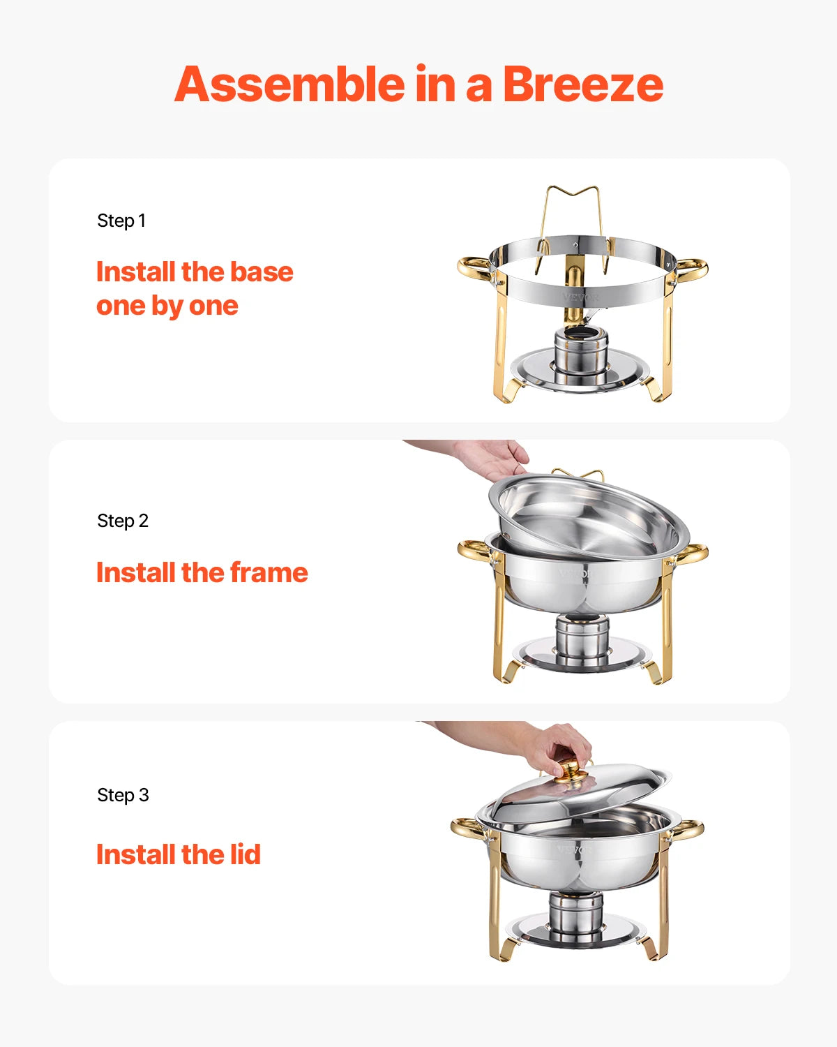 VEVOR 4 Pack Chafing Dish Buffet Set Stainless Steel Pans