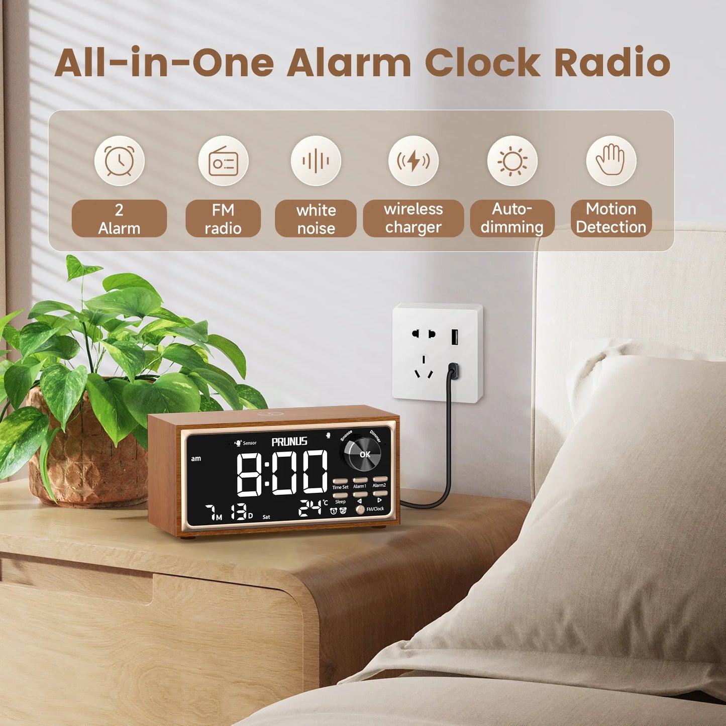 Retro Vintage Dual Alarm Clock Radio with Wireless Charging - Antland Marketplace