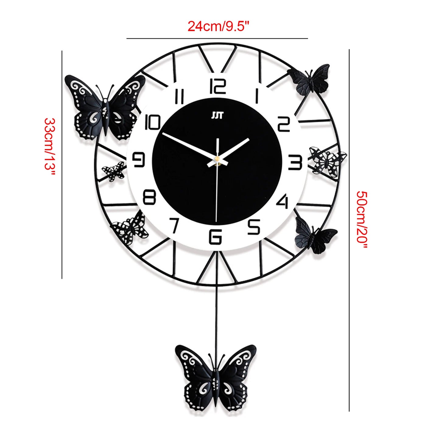 20 Inch Modern Round Butterfly Wall Clock for Home Decor - Antland Marketplace