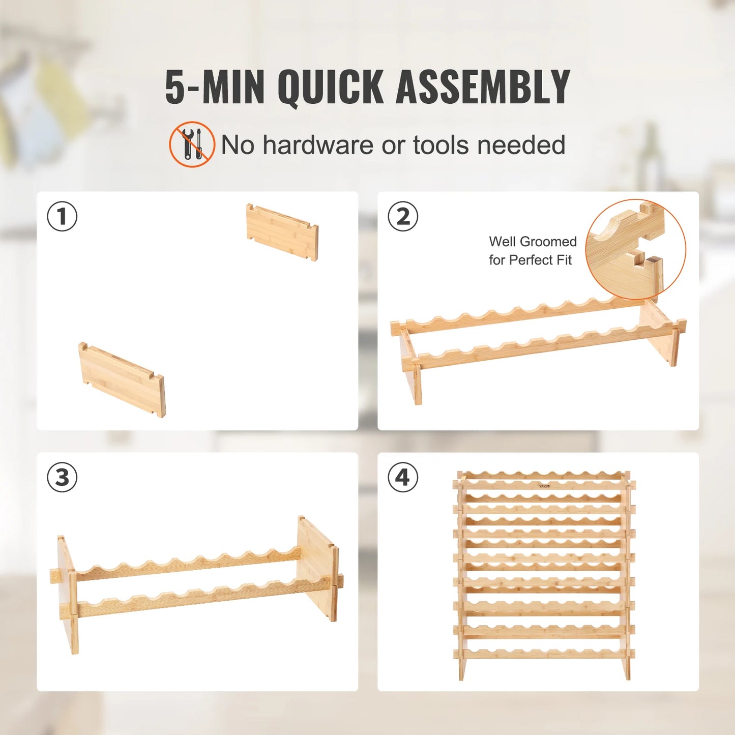 8 Tier Stackable Bamboo Wine Rack Free Standing Storage