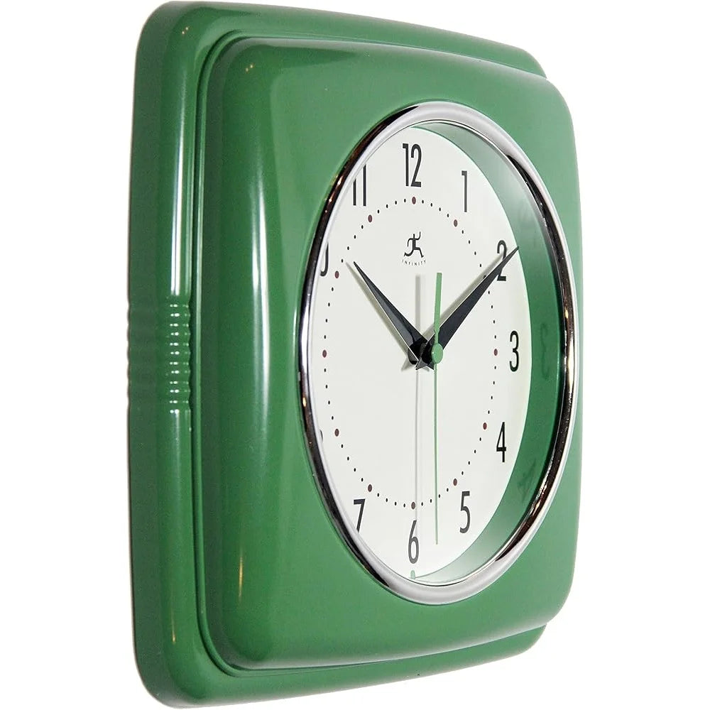 Square Silent Retro Wall Clock 9 Inch Quartz Sweep Movement Analog Kitchen Diner Decor