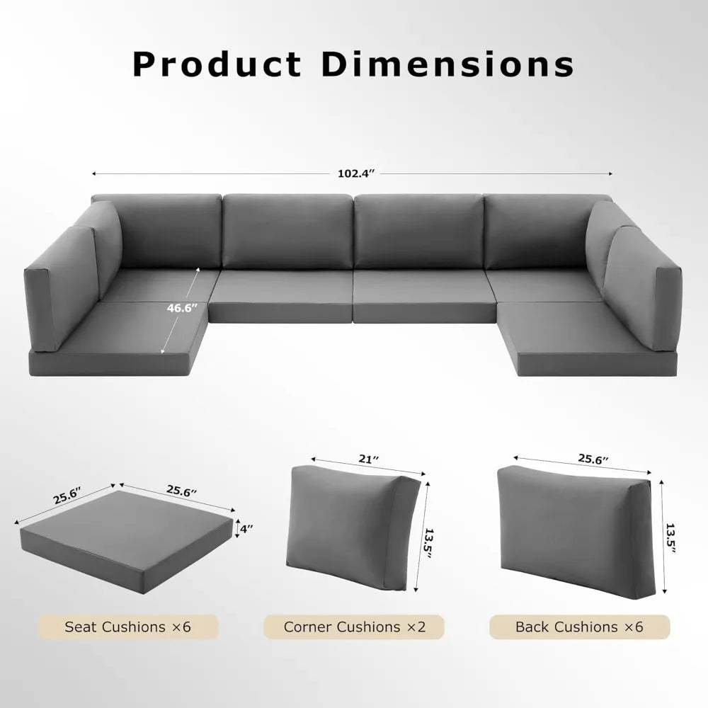 Water Resistant 14 Cushion Set for 6 Seat Outdoor Sofa