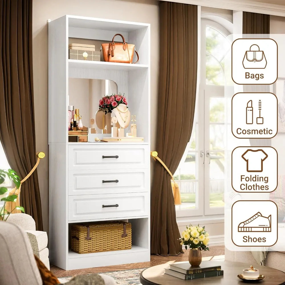 25 Inch Freestanding Closet System With 3 Drawers Mirror