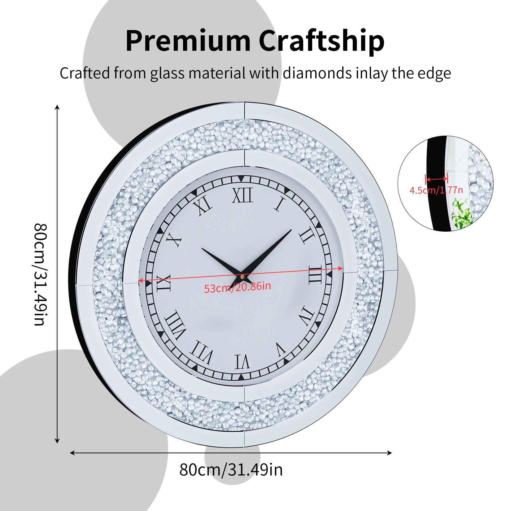 Silver Tawny Tinted Round Mirror Wall Clock with Crystal Sparkle - Antland Marketplace