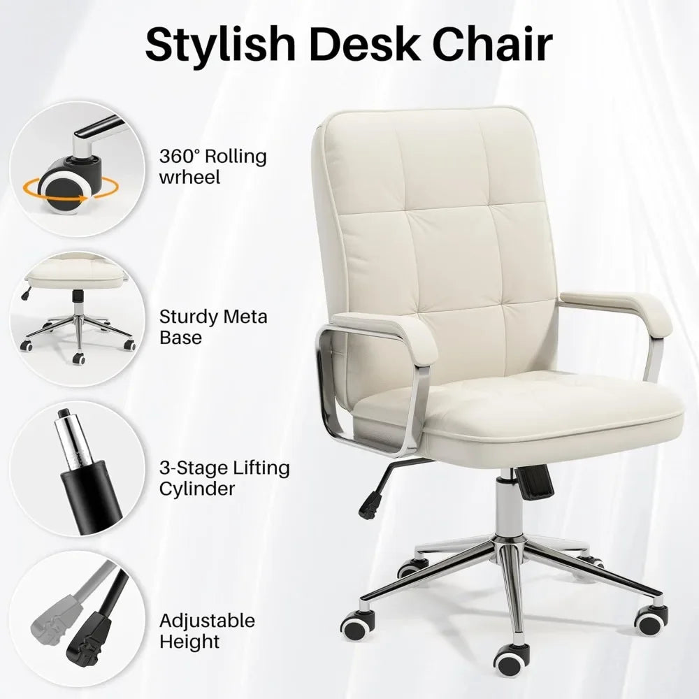 Ergonomic Swivel Desk Chair with Soft Leather and Padded Arms - Antland Marketplace