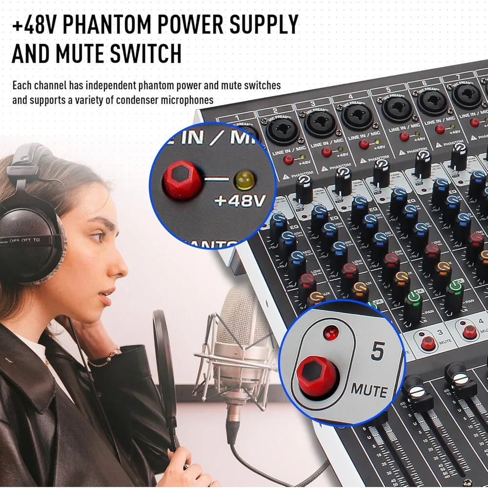 12 Channel Bluetooth Studio Audio Mixer with USB MP3