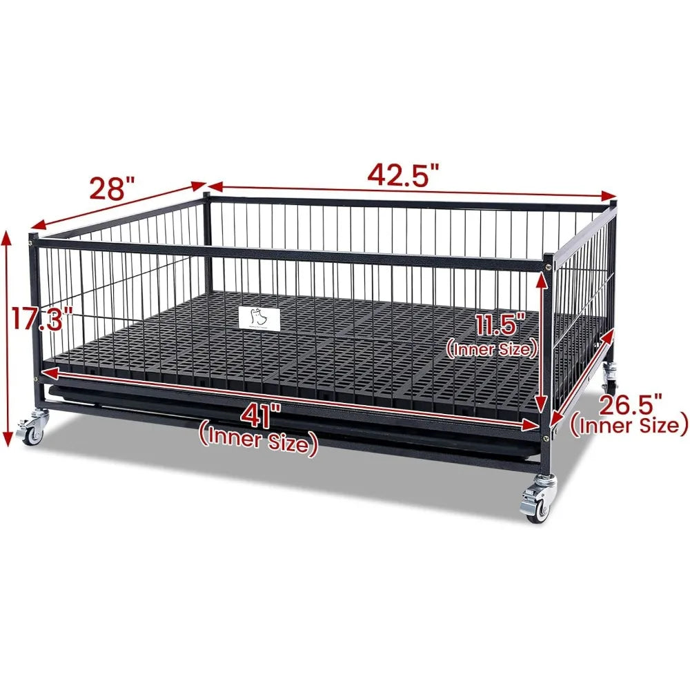 Large Stackable Metal Dog Crate With Wheels For Whelping And Puppies 43 Inch Heavy Duty Cage