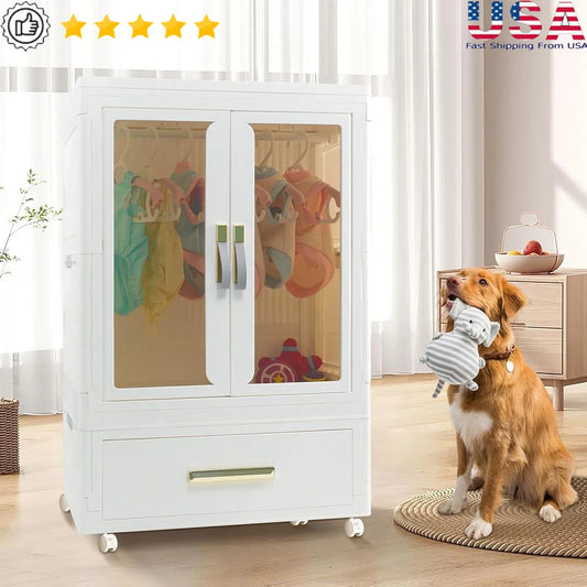 Stackable Pet Wardrobe Storage Bins With Doors And Wheels