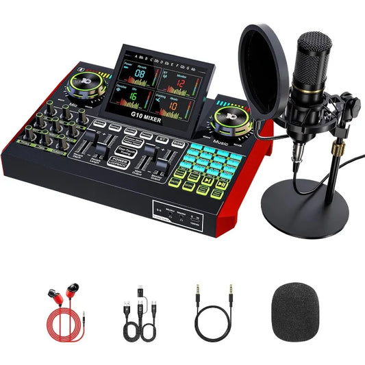 Podcast Microphone Bundle with Audio Mixer for Streaming