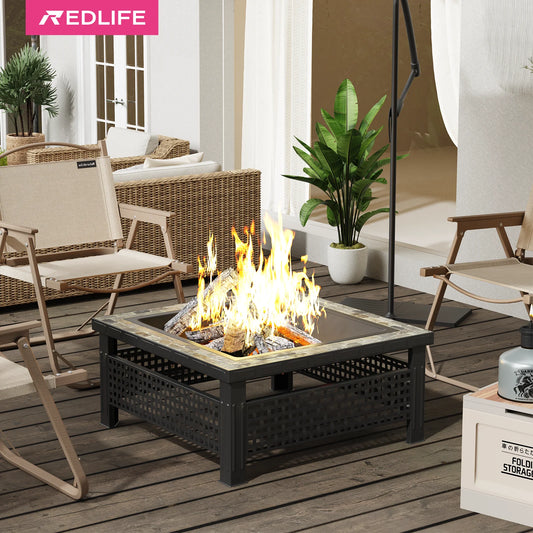 30 Inch Fire Pit Outdoor Table With Mesh Lid And Poker