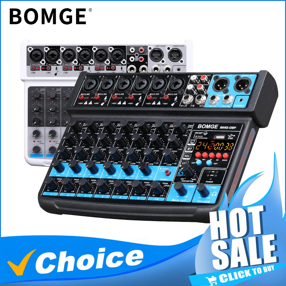 TAVOSOP 8 Channel Audio Mixer with Bluetooth and USB Recording