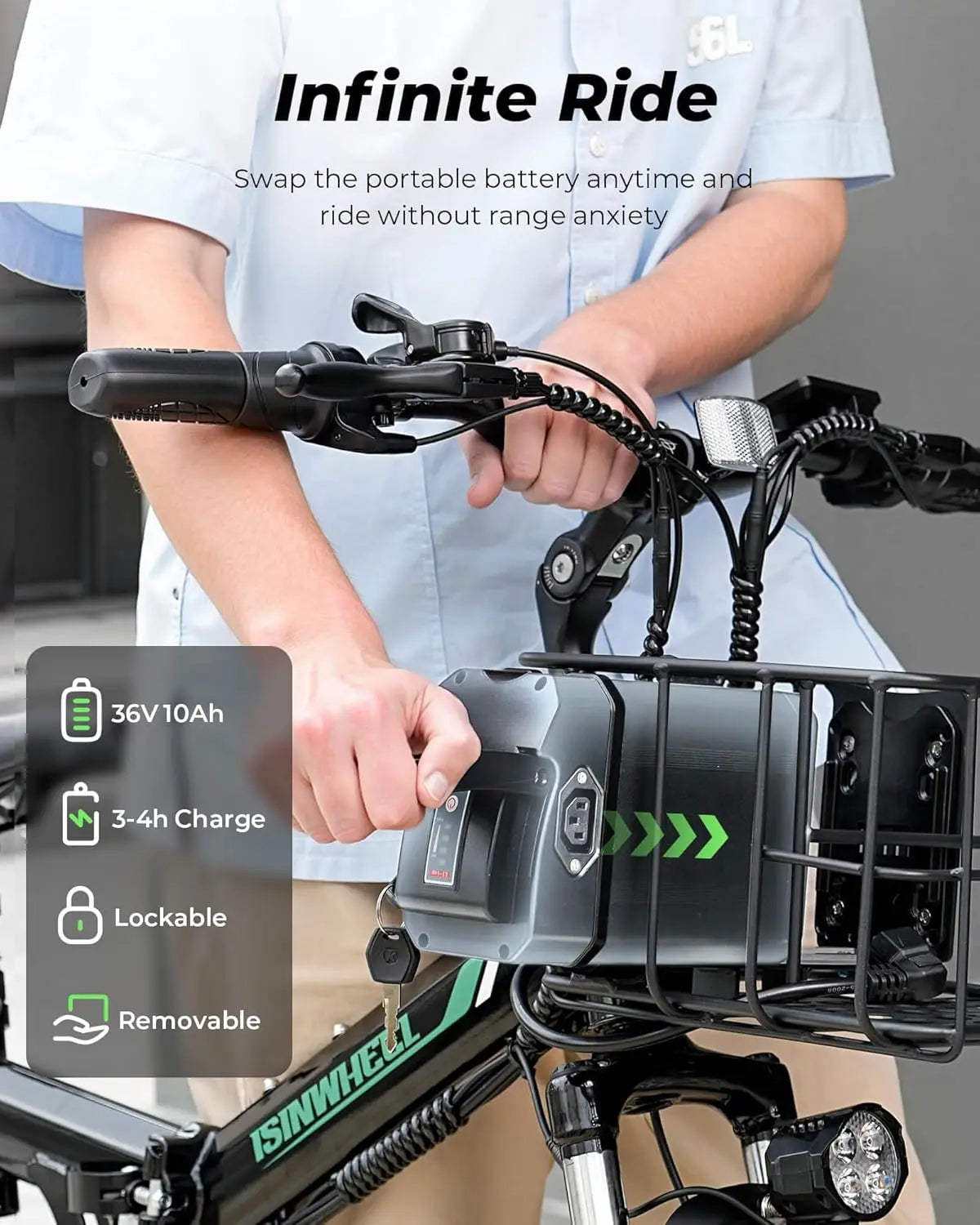 Isinwheel M40 Folding Electric Bike 36V 10Ah 500W Basket
