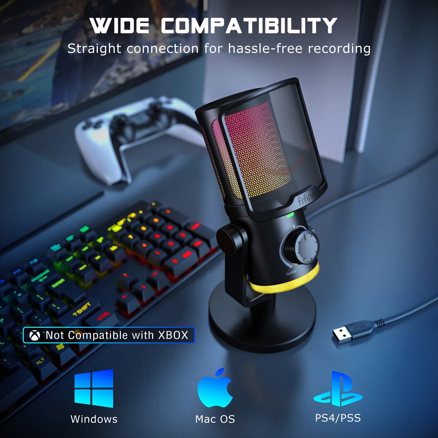 FIFINE USB Gaming Microphone with Noise Cancellation and RGB - Antland Marketplace