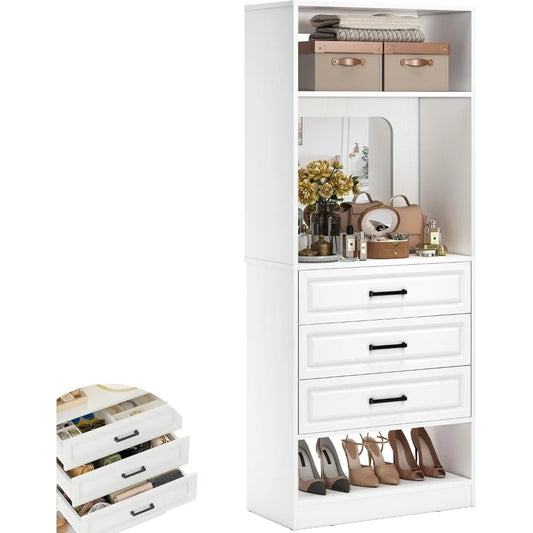 25 Inch Freestanding Closet System With 3 Drawers Mirror