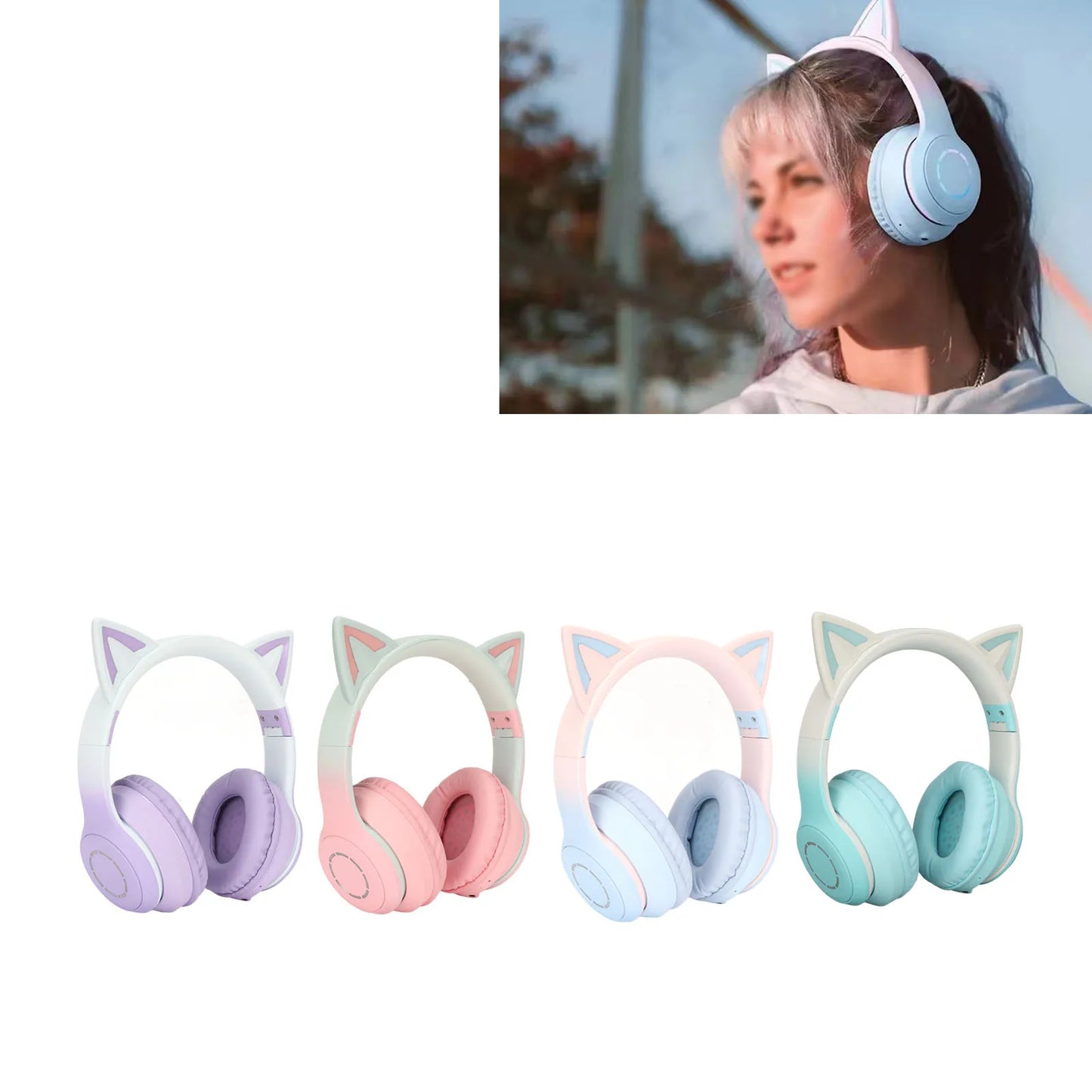 Cat Ear Bluetooth Headset with Detachable Microphone