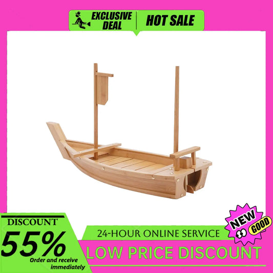 Large Sushi Boat Bamboo Serving Tray With Dry Ice Smoke Effect For Japanese Restaurant Platter