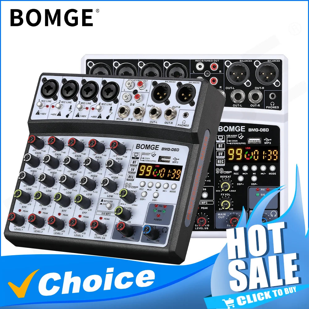 BOMGE Wireless 6 Channel Audio Mixer USB Sound Card